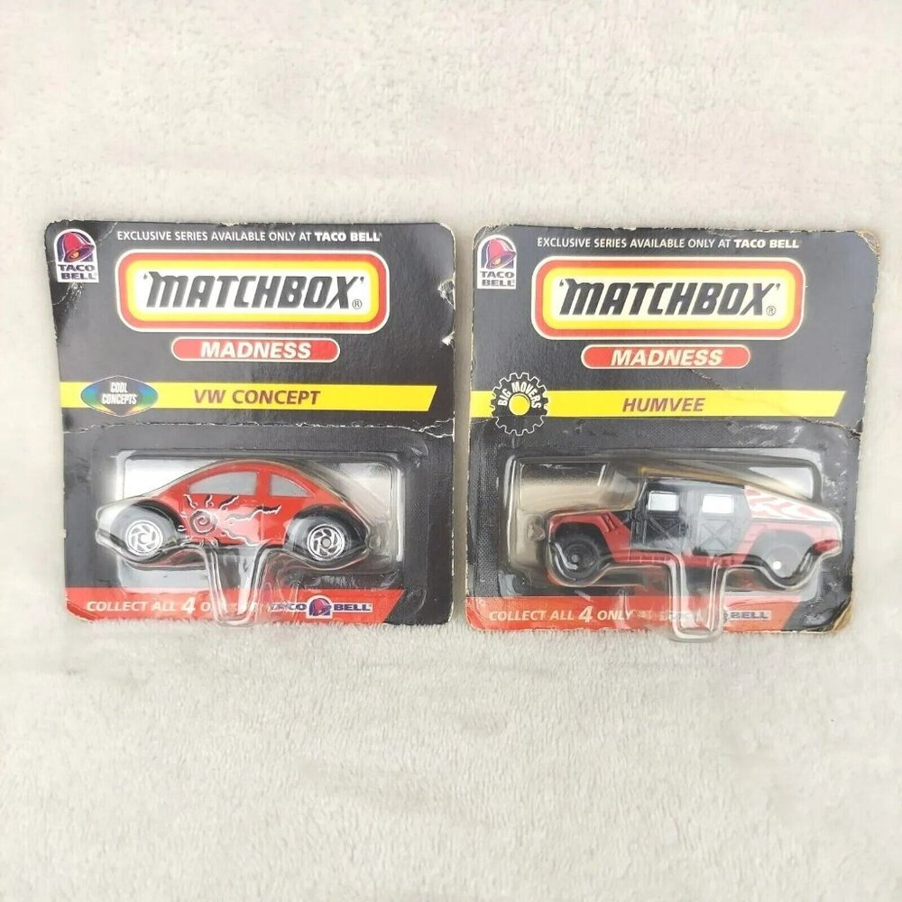 Taco Bell 1998 Matchbox Madness Cars Set of 2 Humvee And VW Concept Complete
